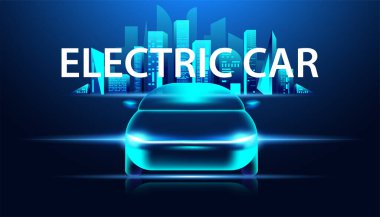 Elektrikli araba Gelecek Gücü Elektrikli arabalar ve kule inşaatında.