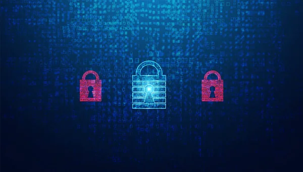 Ícone Proteção Privacidade Segurança Cibernética Bloqueio Abstrato Fundo Azul Binário — Vetor de Stock