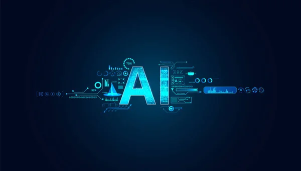 深蓝色背景下人工智能和未来派数字Ai计算概念Ai圆工作数据的抽象技术 — 图库矢量图片