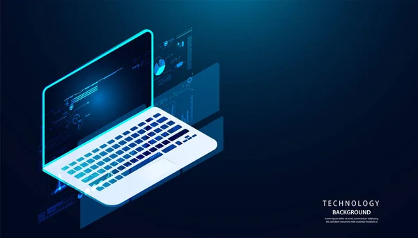 Análise Processamento Comunicação Conceito Laptop Abstrato Sair Como Holograma Para —  Vetores de Stock