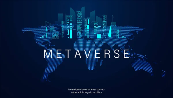 Abstrait Metaverse Smart City Réalité Virtuelle Carte Conceptuelle Monde Lumière — Image vectorielle