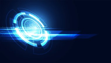 Abstract Circle Digital Circuit Concept Light Speed Blue Digital Copy Space for Text Wallpaper Background Futuristic Modern
