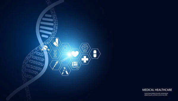 Abstract Gezondheidszorg Innovatie Medisch Onderzoek Concept Dna Medisch Icoon Gen — Stockvector