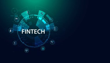 Soyut FinTech Finans Teknolojisi finansal sektörde uygulanan modern mavi arka plan, fütüristik.