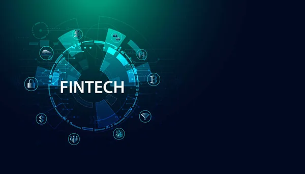 Abstrakte Fintech Finanztechnologie Für Die Finanzbranche Auf Modernem Blauen Hintergrund — Stockvektor