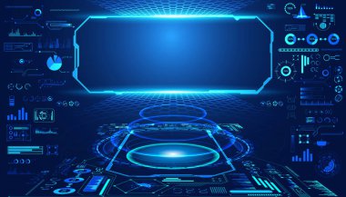 Dijital veri grafiği, iletişim, bilgi işlem ve daire yüzde canlılık yenilik teknoloji UI fütüristik konsept hud arabirimi hologram öğeleri üzerinde Merhaba tech gelecekteki tasarım arka plan soyut