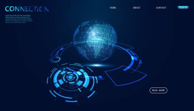 soyut şablon web küresel nokta ağ çemberi dijital bağlantı ve mavi arkaplan üzerindeki iletişim fütüristik.