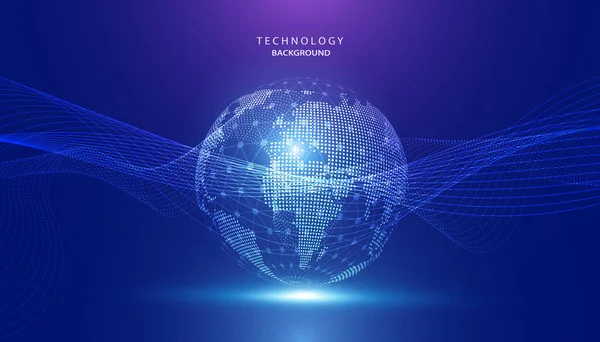 Abstrata Global Dot Network Circle Digital Connection Point Curve Wave —  Vetores de Stock