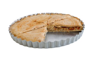 Beyaz arka plan üzerinde izole tavuklu böreği