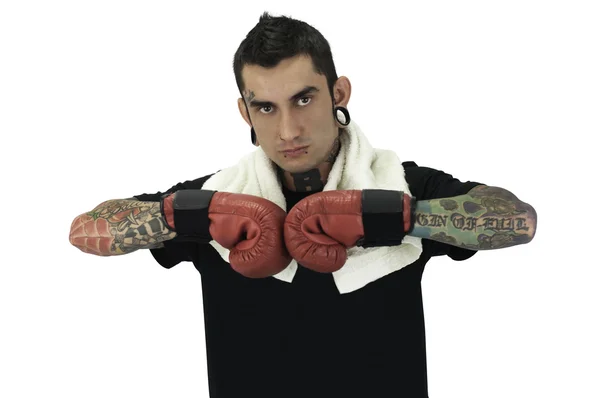 Tatuaż młody facet w bokser — Zdjęcie stockowe