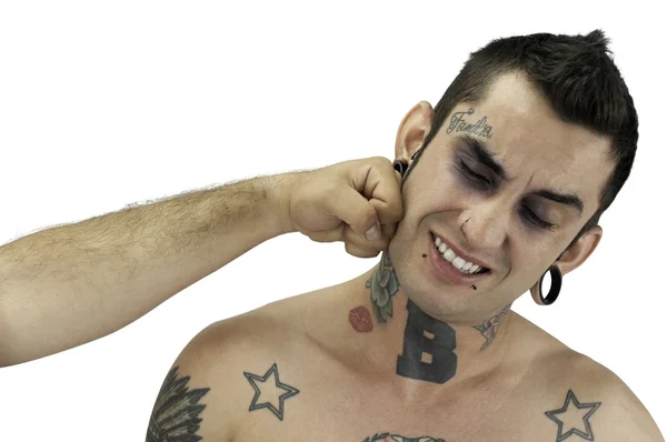 Mladí tattoo guy kopnutí — Stock fotografie