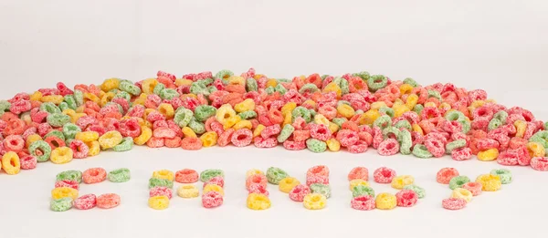Gruppo di cereali da frutto, parola caramella — Foto Stock