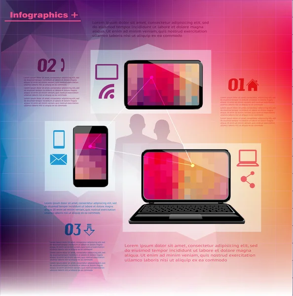 Laptop telefon tablet infographic kapcsolat Stock Illusztrációk