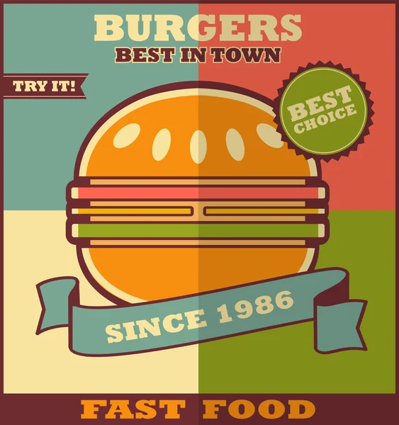 Fast-food menu. hete hamburger. — Stockvector