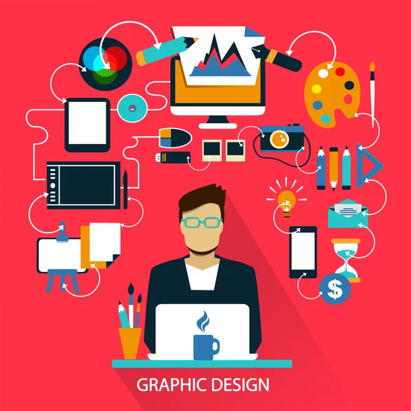 Design plano. Carreira freelancer. Desenho gráfico — Vetor de Stock