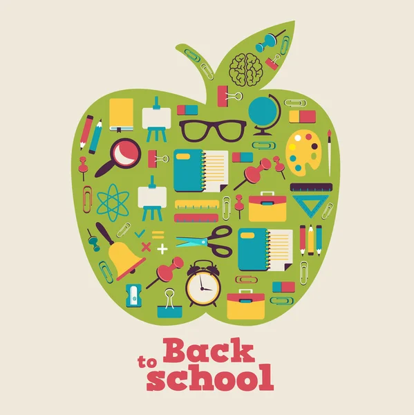 Back to school - background with apple and icons — Stock Vector