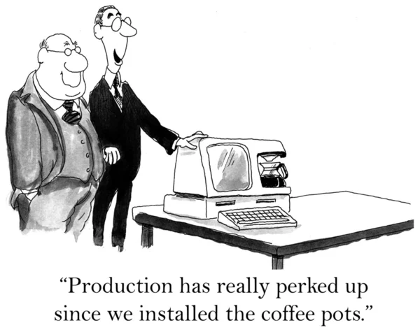 Production has really picked up since we installed coffee pots. — Stock Photo, Image