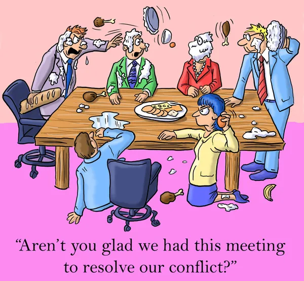 ¿No te alegra que hayamos tenido esta reunión para resolver nuestro conflicto? —  Fotos de Stock