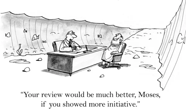 "Ihre Bewertung wäre viel besser, Moses, wenn Sie mehr Initiative zeigen würden." — Stockfoto