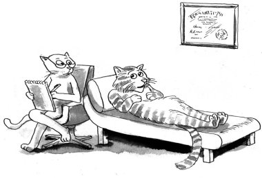 A cat sits on the therapist's couch clipart