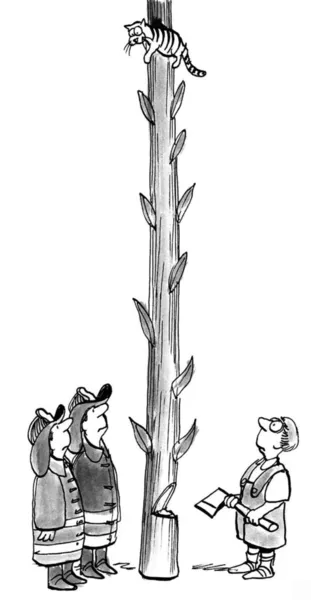 Jack can't cut beanstalk with cat on top — 图库照片