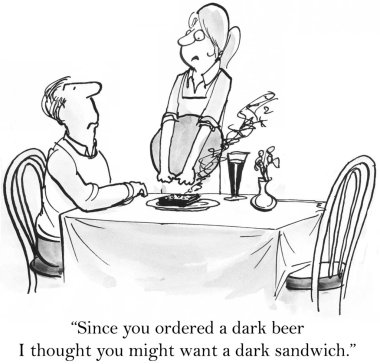 Waittress brings customer a burned sandwich clipart