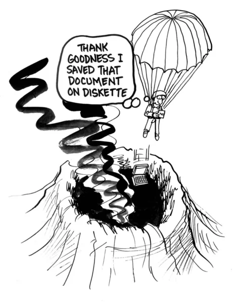 Document is opgeslagen maar parachutist valt in vulkaan — Stockfoto