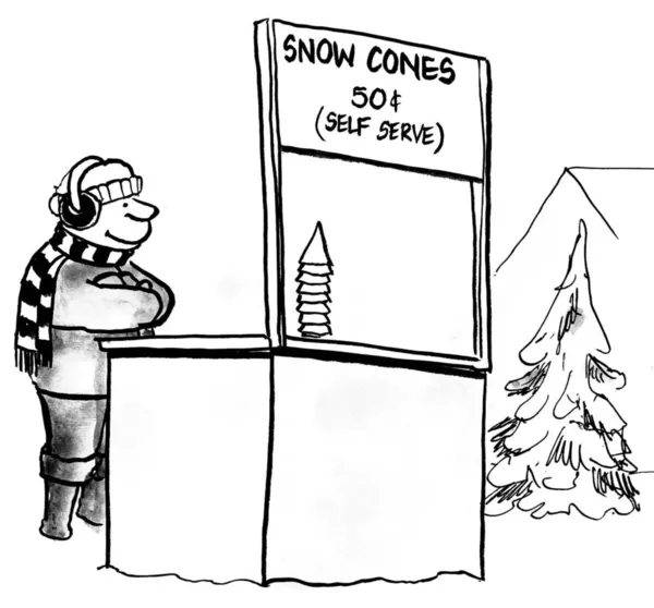 Jeune homme d'affaires vend des cônes de neige en hiver — Photo