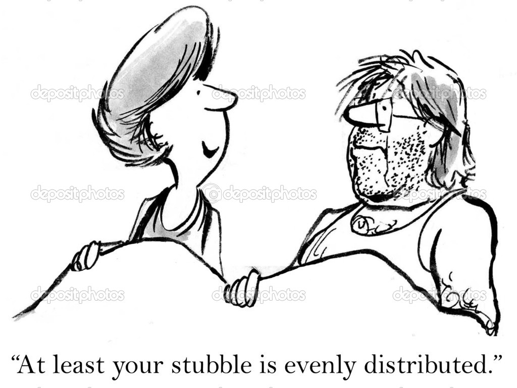 Wife admires man for his stubble pattern