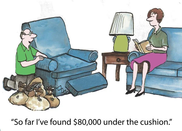 Money under cushions — Stock Photo, Image