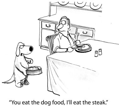 karikatür çizimi. biftek için köpek