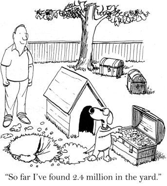 karikatür çizimi. köpek hazineyi bulur