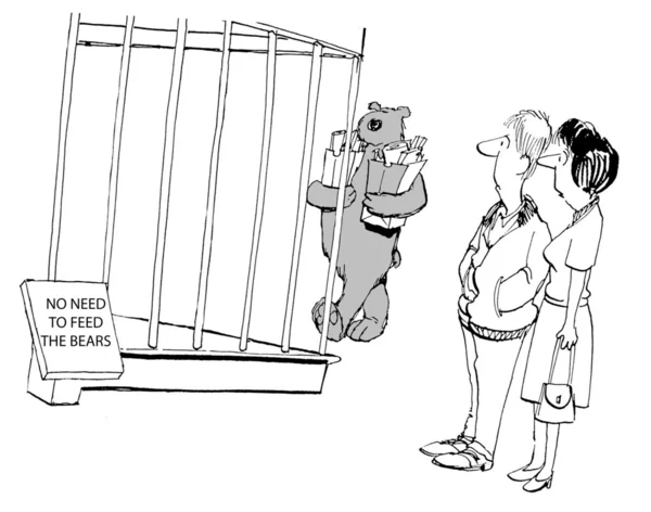 Karikatür çizimi. Lütfen ayılar beslemeyin. — Stok fotoğraf