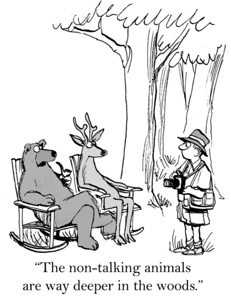 Cartoon illustration. Non talking animals are in deep woods — Stock Photo, Image