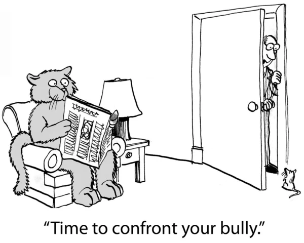 Карикатура. Мышь поощряется к конфронтации с кошкой — стоковое фото