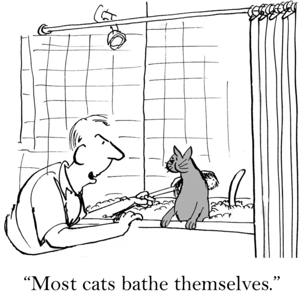Cartoon-Illustration. Die meisten Katzen baden selbst. — Stockfoto