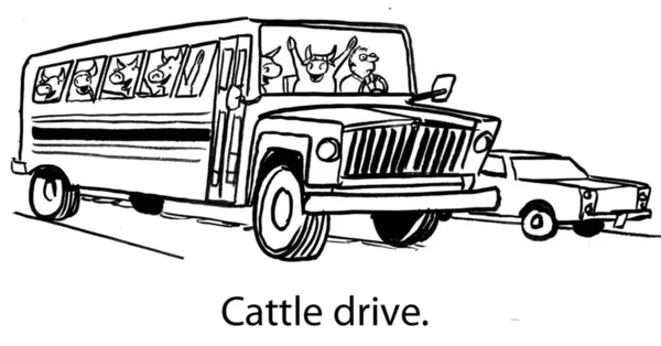 Cartoon illustration. Cattle in the bus — 스톡 사진