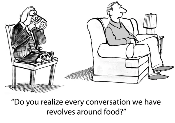 Karikatür çizimi. köpek her zaman gıda hakkında görüşmeler — Stok fotoğraf