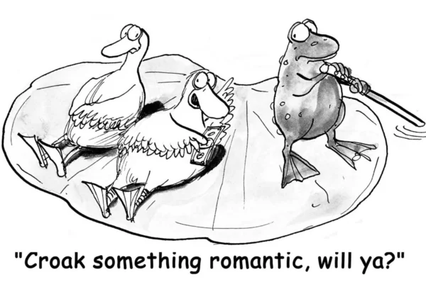Ilustracja kreskówka. Kaczka chce żaba krakać piosenka — Zdjęcie stockowe