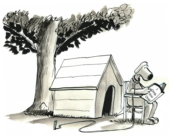 漫画の実例。犬の犬は犬の本を読んで、 — ストック写真