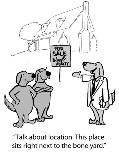 漫画の実例。犬エージェントは他の犬に家を販売しています。 — ストック写真