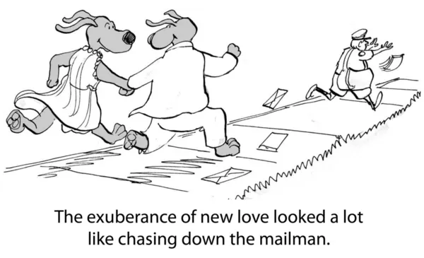 Cartoon illustration. Nothing mattered but catching the mailman — Stock Photo, Image