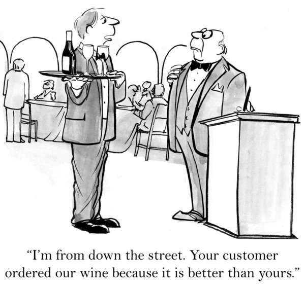 "Sono in fondo alla strada. Il vostro cliente ha ordinato il nostro vino perché è migliore del vostro ." — Foto Stock