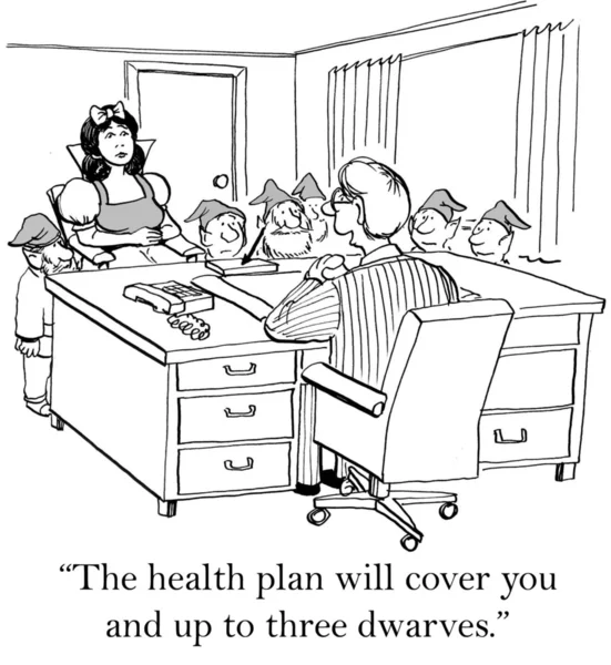 'The health plan will cover you and up to three dwarves.' — Stock Photo, Image