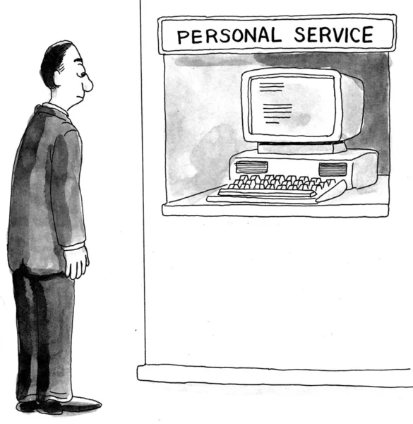 Cartoon illustration. Customer was hoping for personal service — Stock Photo, Image