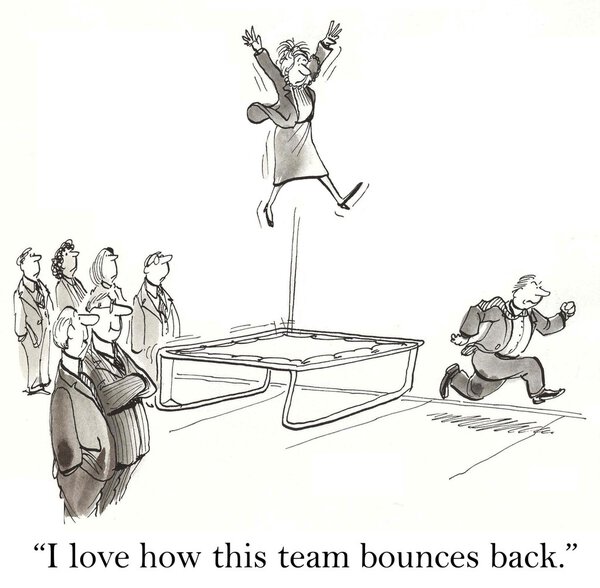 Мультфильм иллюстрация женщина прыгает на батуте
