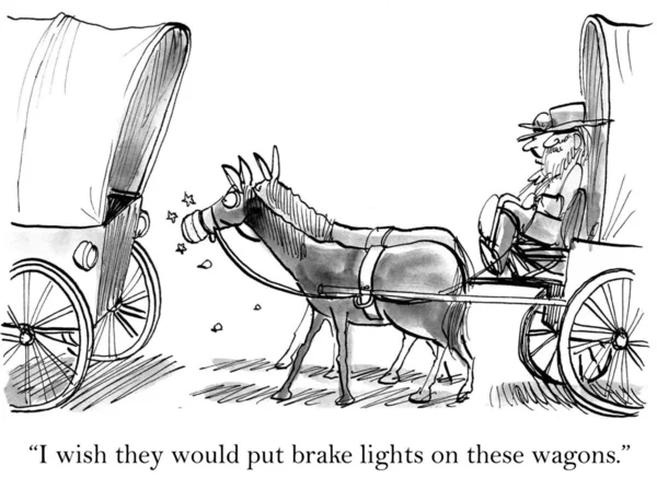 "I wish they would put brake lights on these wagons." — 图库照片