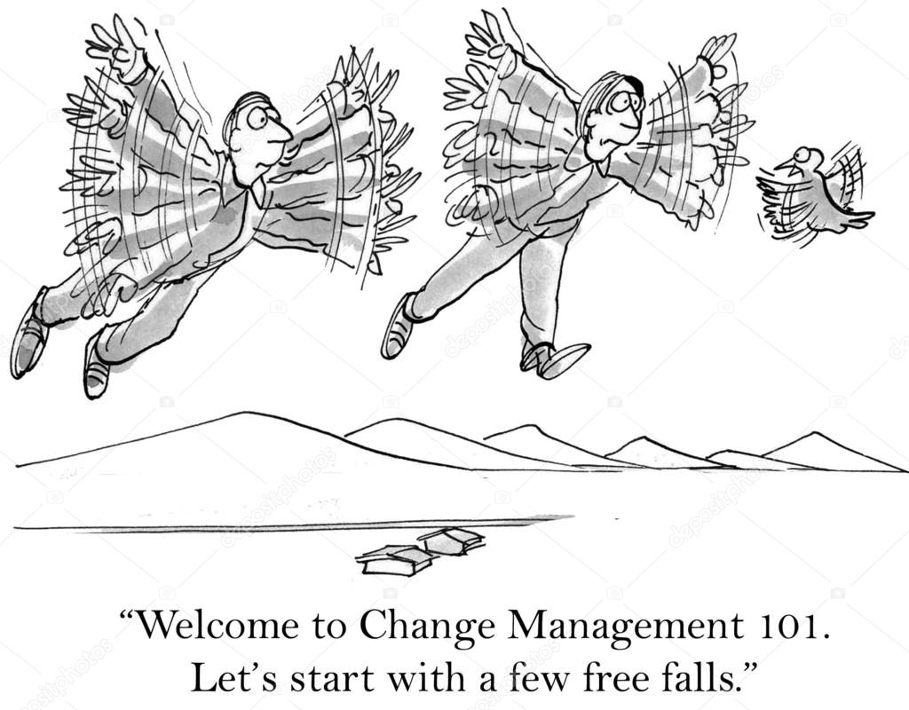 Cartoon illustration. Bird is aerobics instructor for flying men