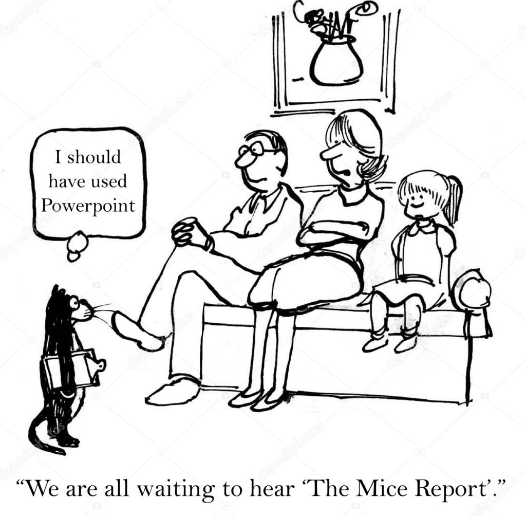 Cartoon illustration. Cat gives The Mouse Report