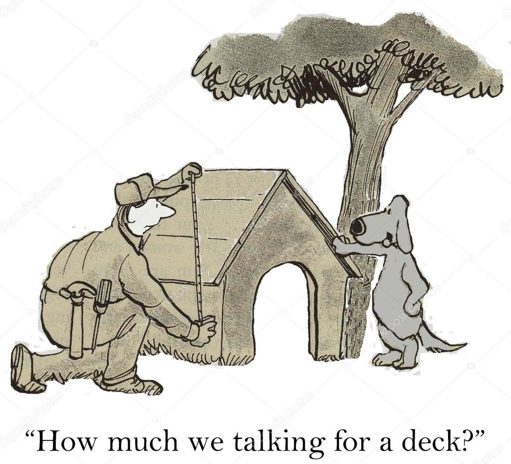 Cartoon illustration. Man makes a doghouse